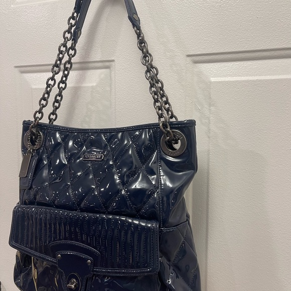 Coach Navy Blue poppy liquid glass, quilted shoulder bag - Picture 2 of 13